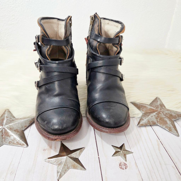 Freebird Crue Ankle boots black multi brown red strappy leather booties womens 8 - Picture 3 of 11